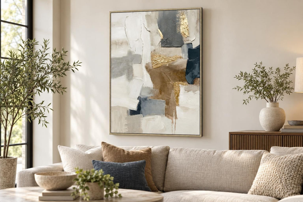 Gilded Cadence I - 35 X 47 - Hand-Embellished Canvas In Frame - White