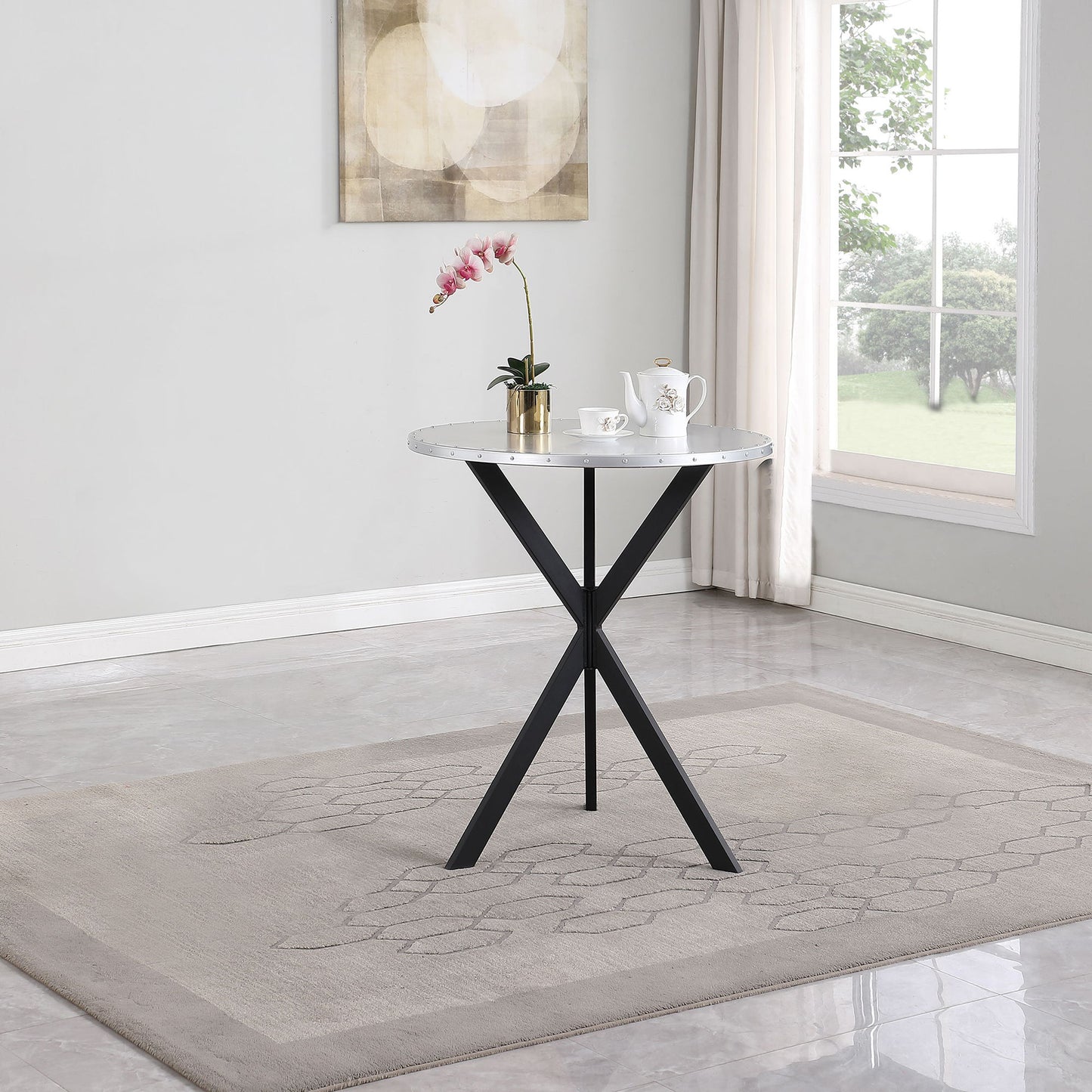 Fitz - Round Bistro Bar Table With X Base - Silver