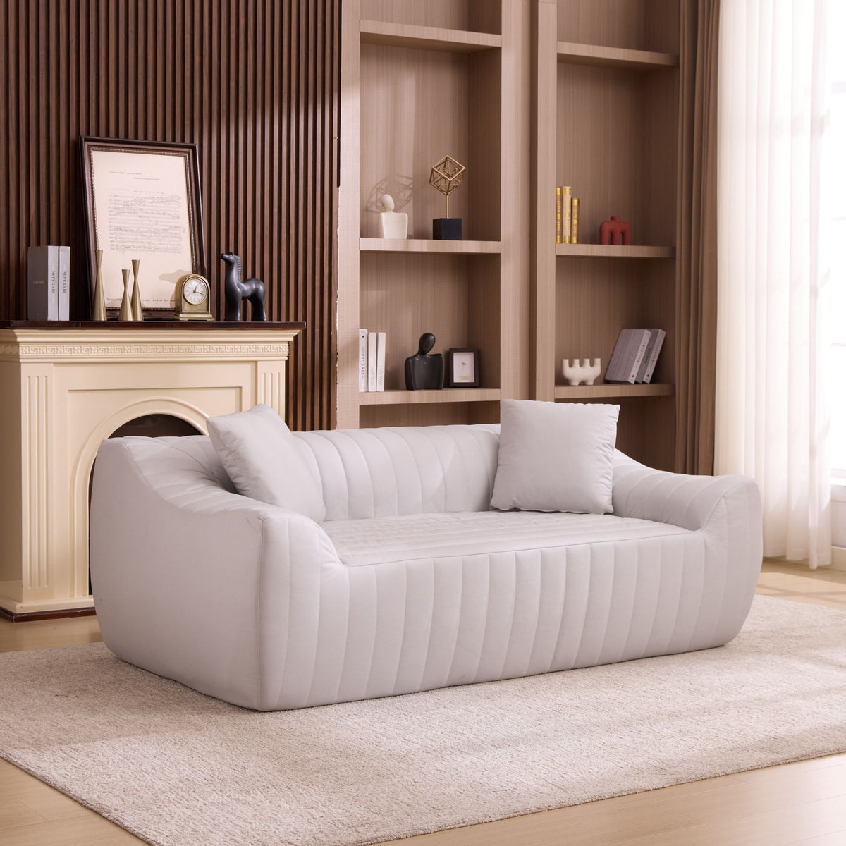 Oversized 2 Seater Loveseat With 2 Decor Throw Pillows, Deep Seat Sofa For Living Rooms