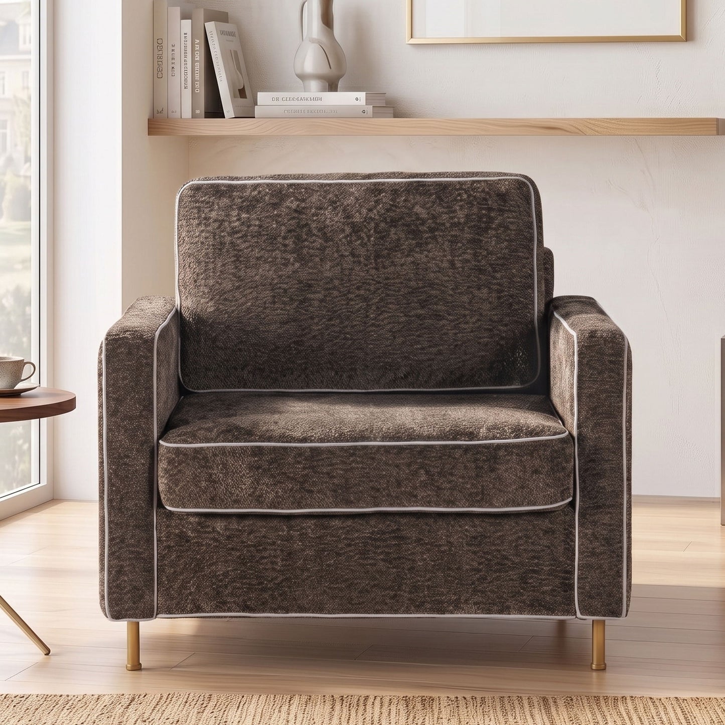 Accent Chair Upholstered Single Sofa With Square Arms, Sewn Pillow Back For Living Room