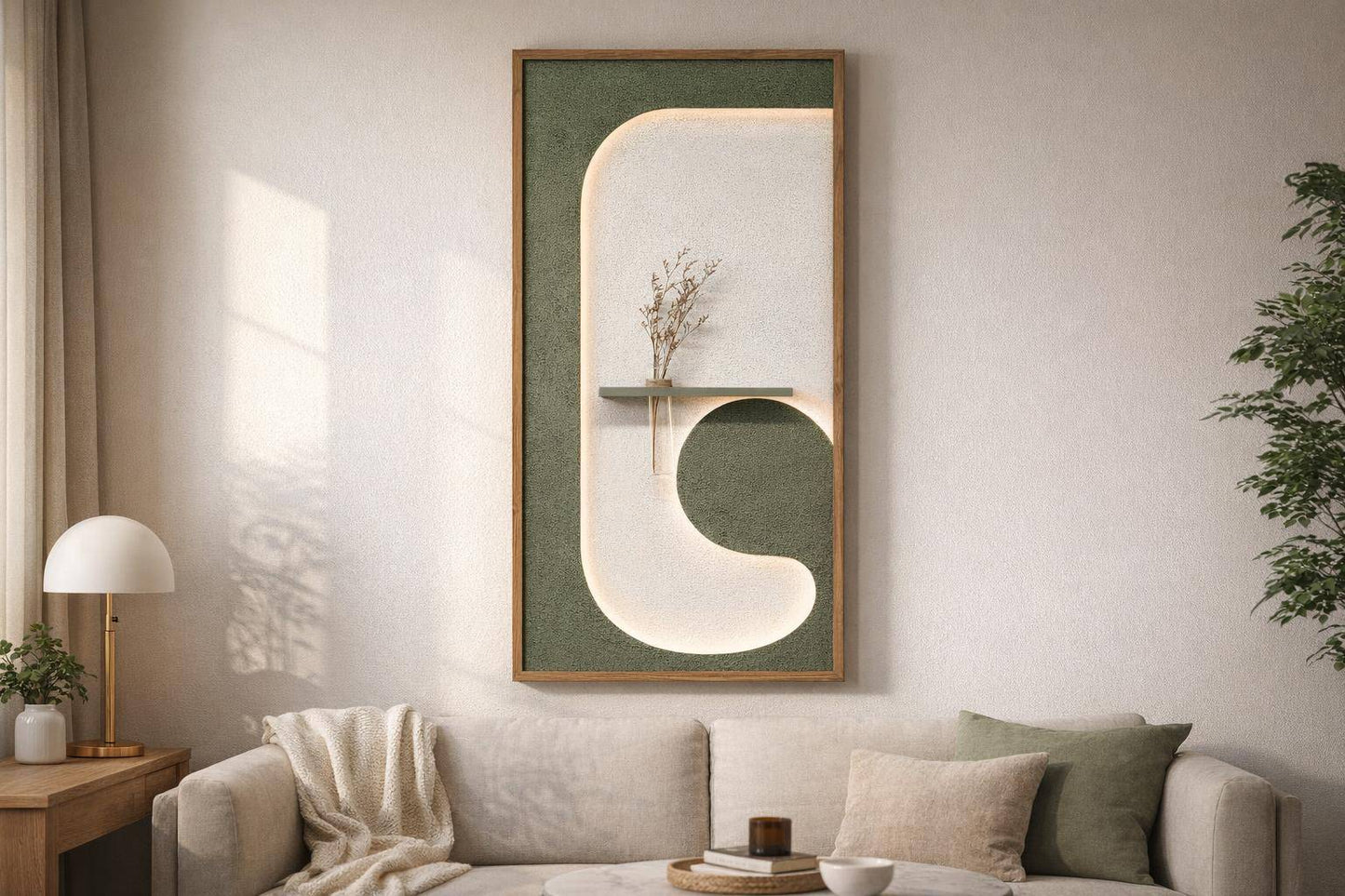 Verdant Niche I Hand-Painted LED Art In Frame - Sage / Ivory
