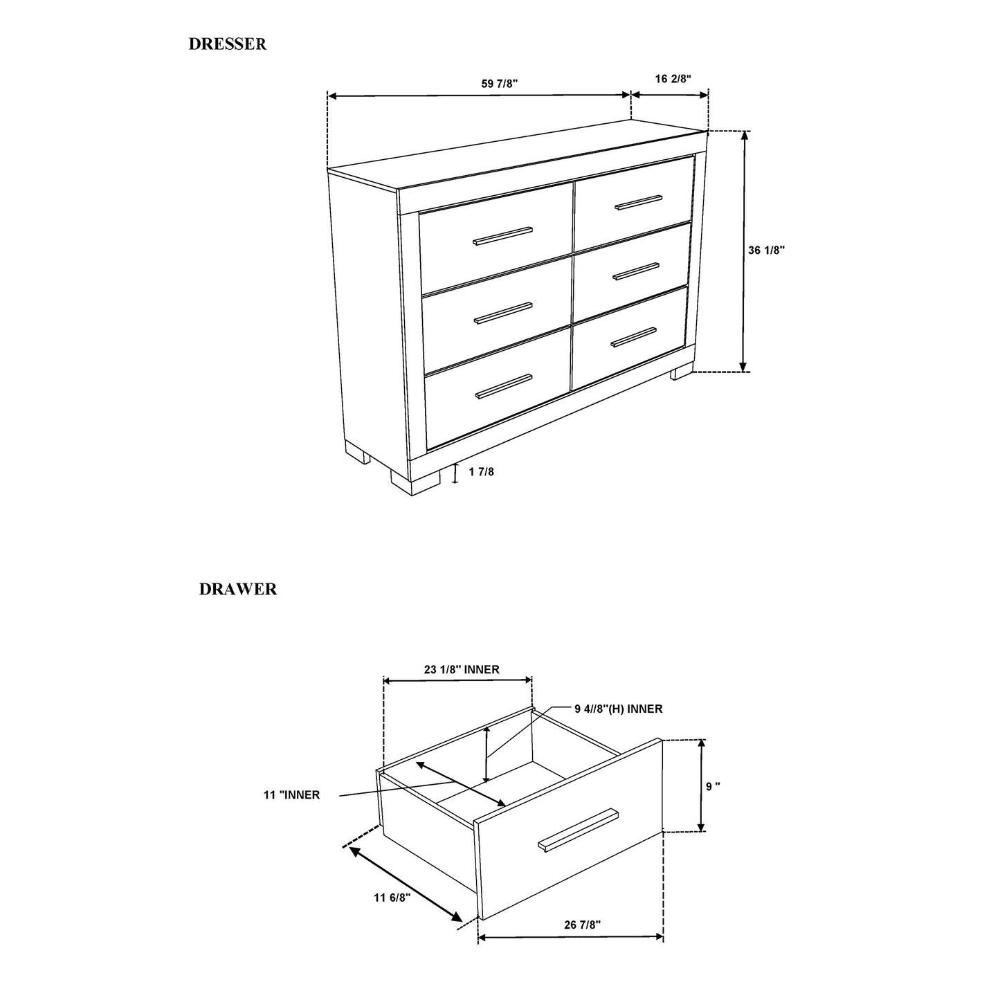 Elsa - 2 Toned And Dresser With Bar Handle And Construction