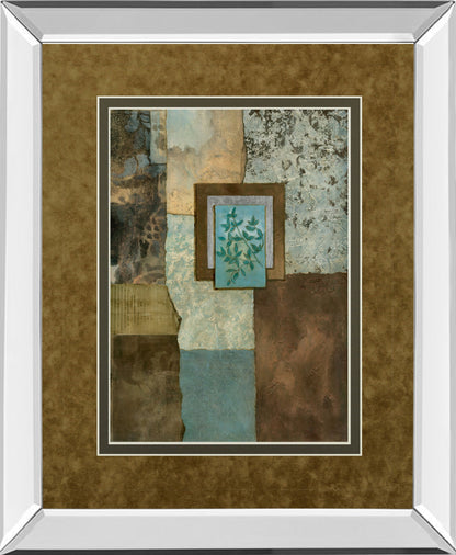 Petites Fleurs Sur Le Bleu Il By Norm Olson - Mirror Framed Print Wall Art - Light Brown
