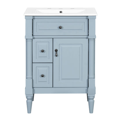 Freestanding Bathroom Vanity With Sink, Adjustable Shelf & Flip Drawer