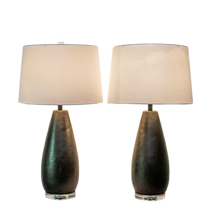 Obsidian Drift Concrete & Crystal Table Lamp (Set of 2) - Black Grain Concrete / Clear Crystal