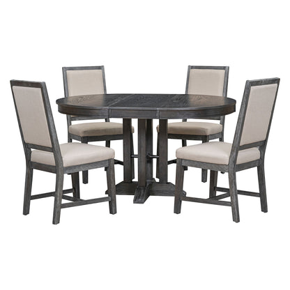 Dining Set & Extendable Round Table And 4 Upholstered Chairs
