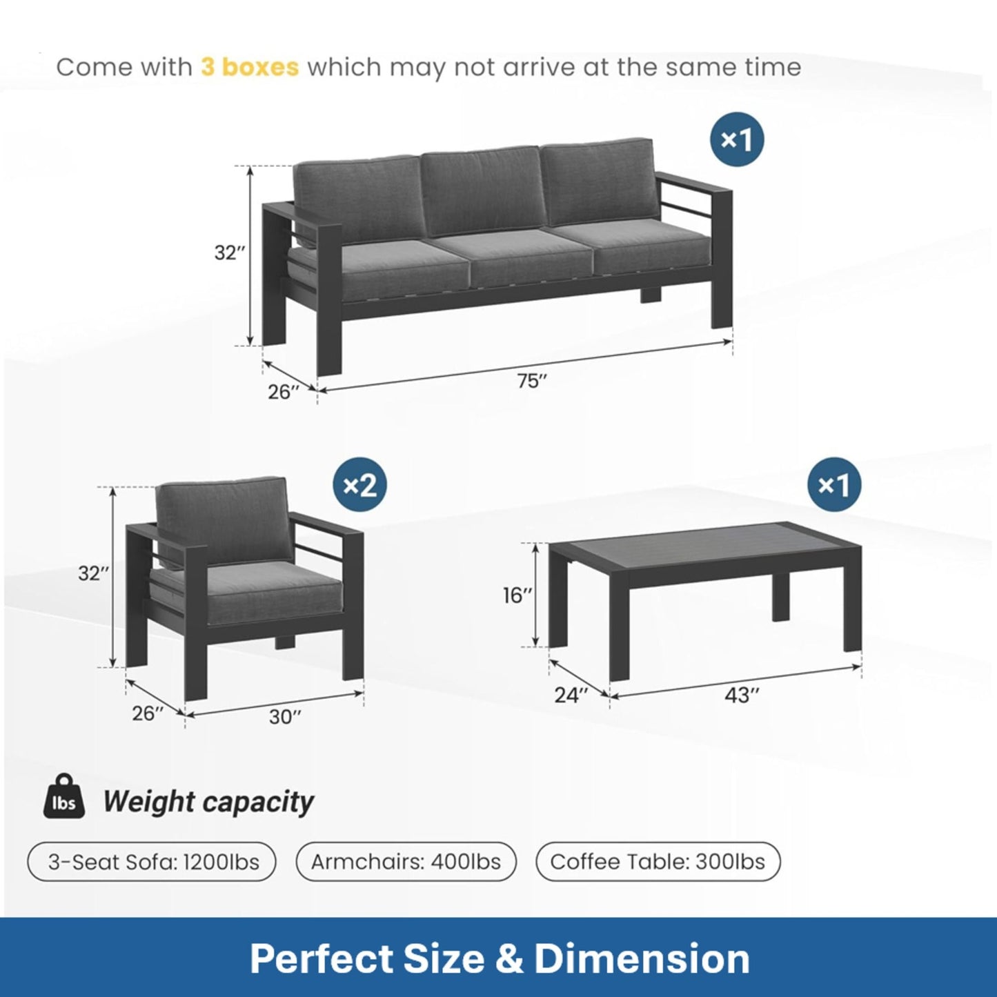 Outdoor Patio Set, All-Weather & Thick Cushions