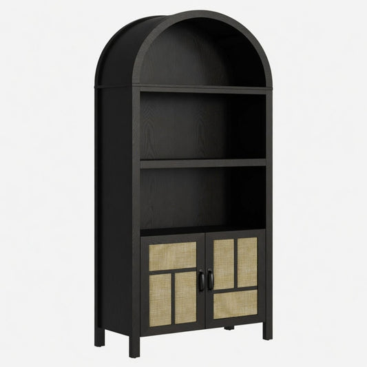Arched Pantry Cabinet With Adjustable Storage & Doors - Black