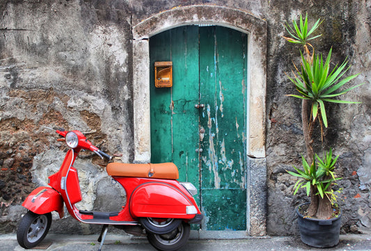 Small - Moped And Door - Dark Gray