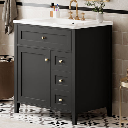 Bathroom Vanity With Sink, 3 Drawers And Adjustable Shelf