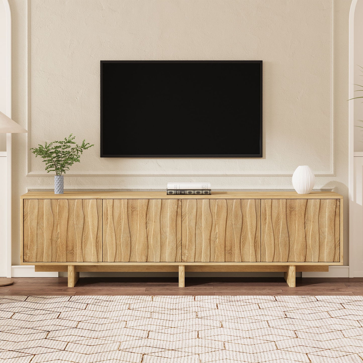 Retro Style TV Stand With Wavy Door