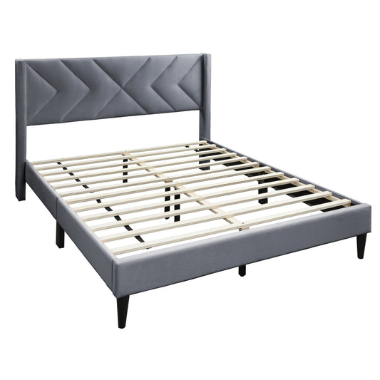 Elegant Bed With Upholstered Headboard, Platform Base
