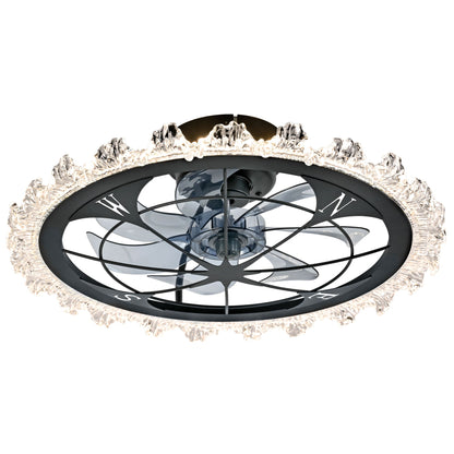 Caged Ceiling Fan With Remote Controlled Dimmable LED Lights, Flush Mount Fan, Low Profile Design - Matte Black