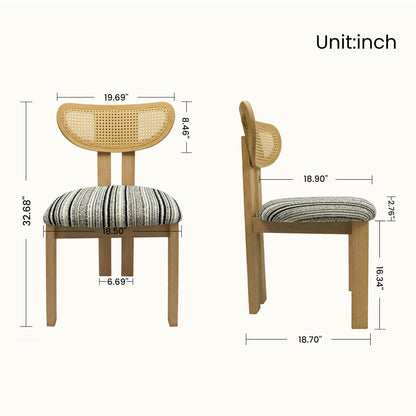 Striped Upholstered Rattan Back Dining Chairs (Set of 2)