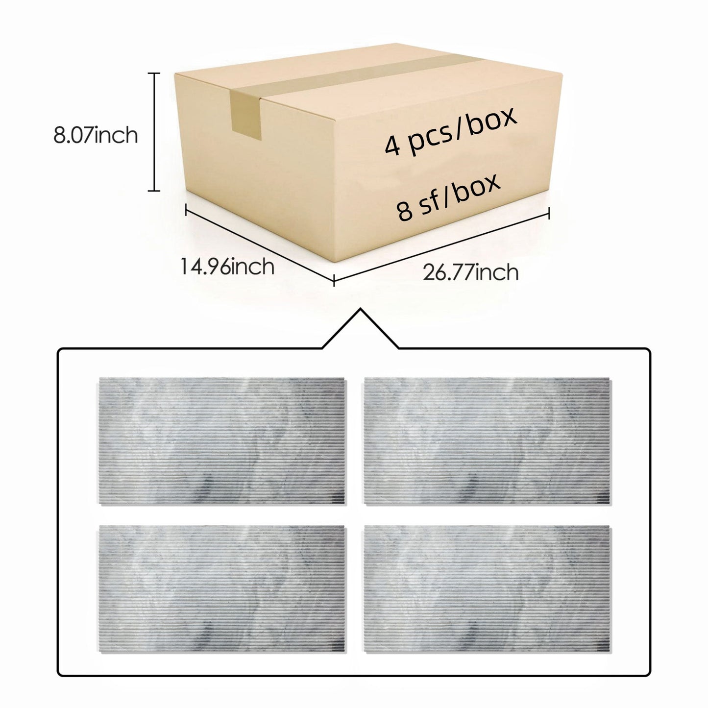 Textured Finished, 3D Tiles For Wall Decoration (Set of 4)