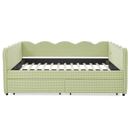 Gingham Daybed With USB Charging Port, Wave-Shaped Design
