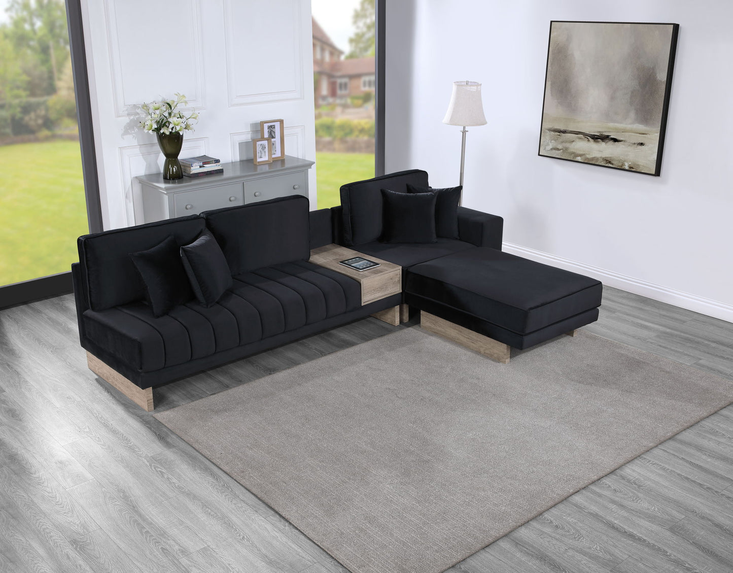 Memphis - Reversible Sectional Sofa Ottoman With Storage Compartment, Drawer, USB ports, Charging Outlets