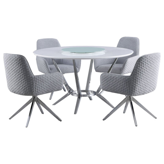 Anchor - 5 Piece Round Dining Table Set With Swivel Chairs - Gloss White