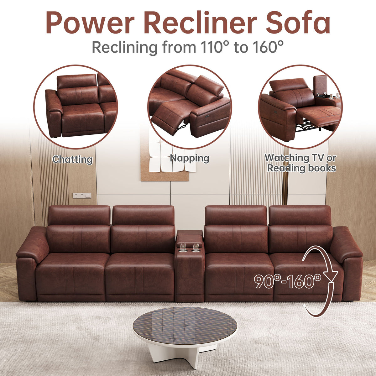 Modular Sofa With Recliners And Cup Holders Sectional Set