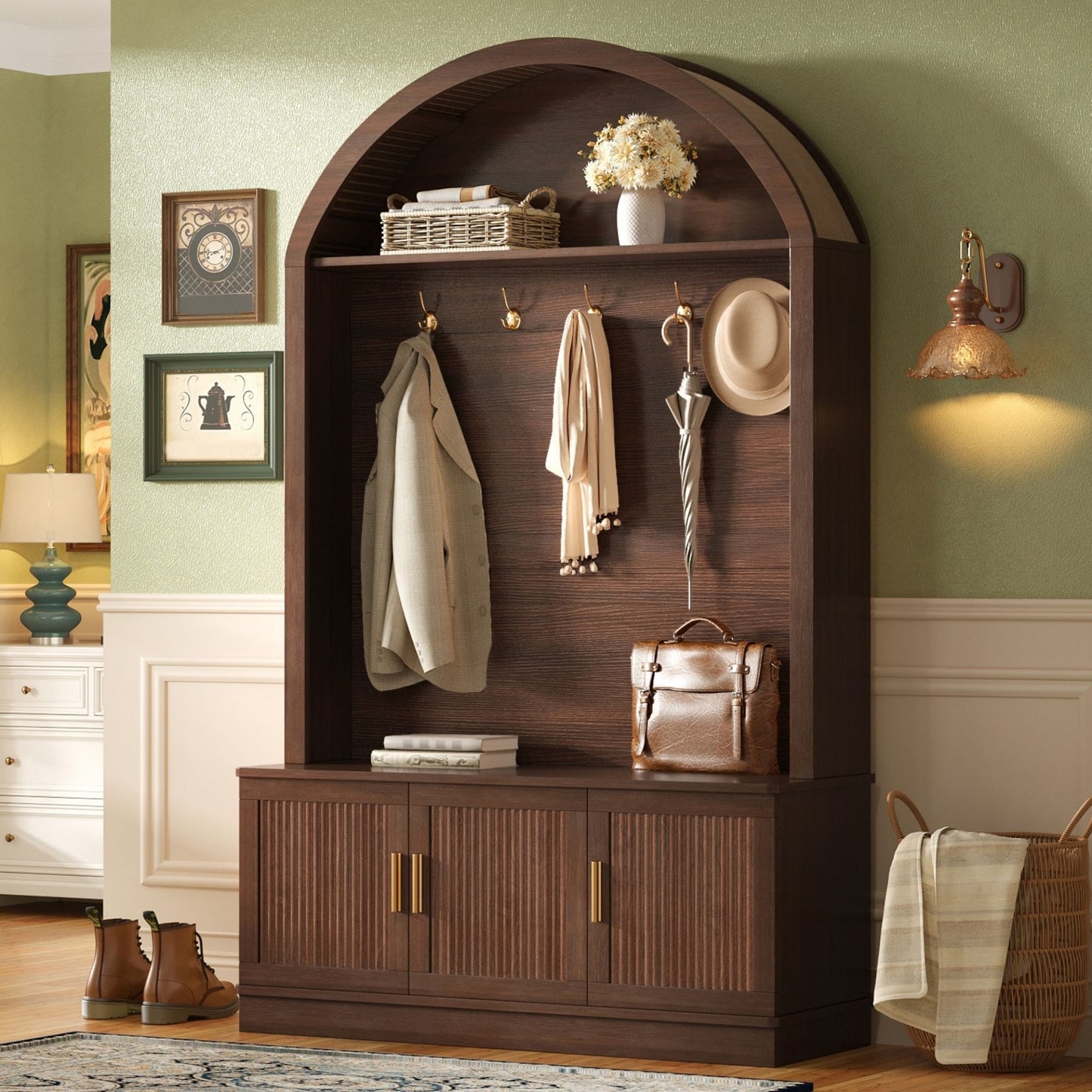 Arched Top Hall Tree With 5 Hooks