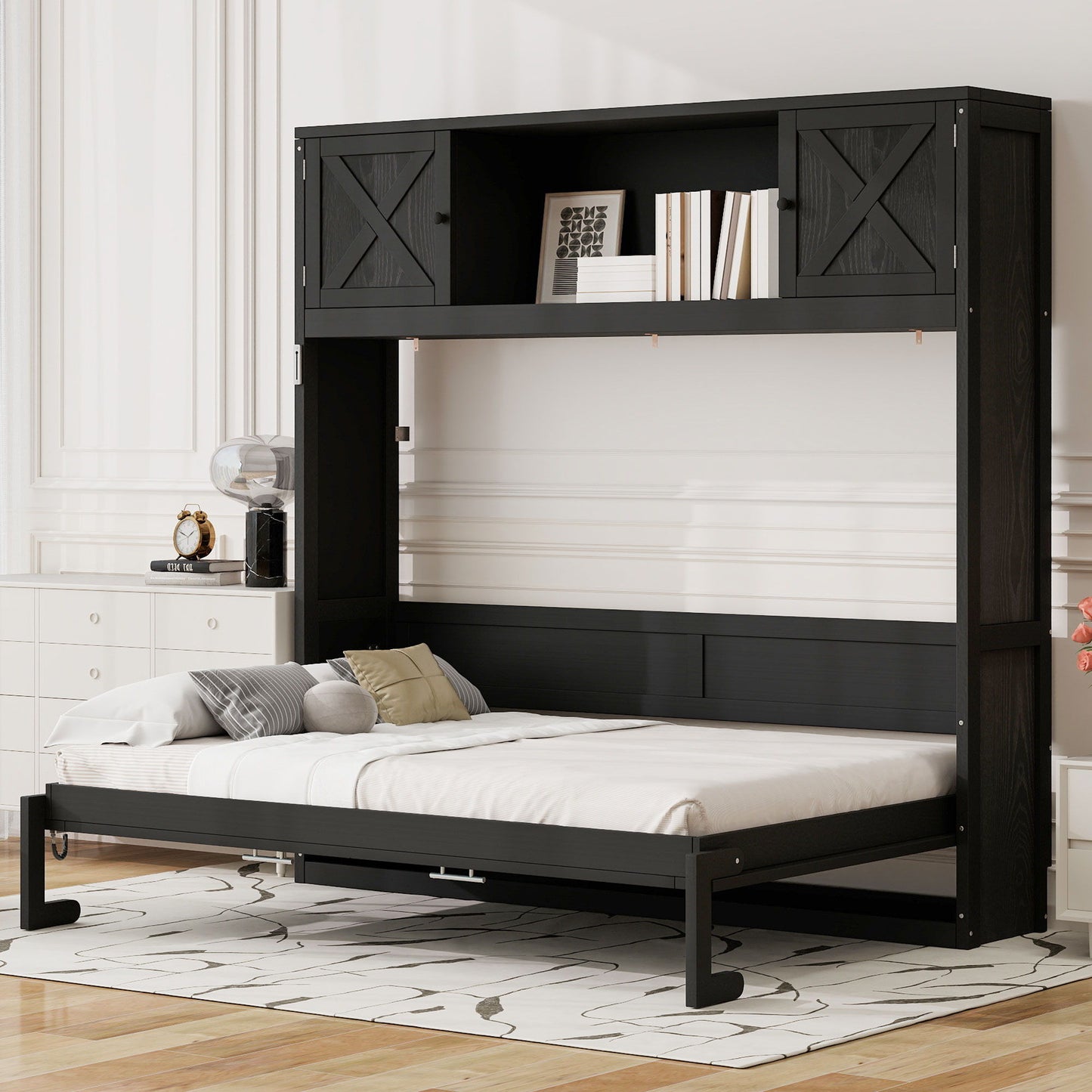 Rustic Casual Murphy Bed With Storage Cabinets
