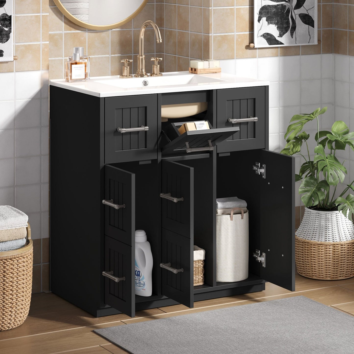 Bathroom Vanity With Undermount Sink, Soft-Close Doors, Drawers, Ceramic Sink