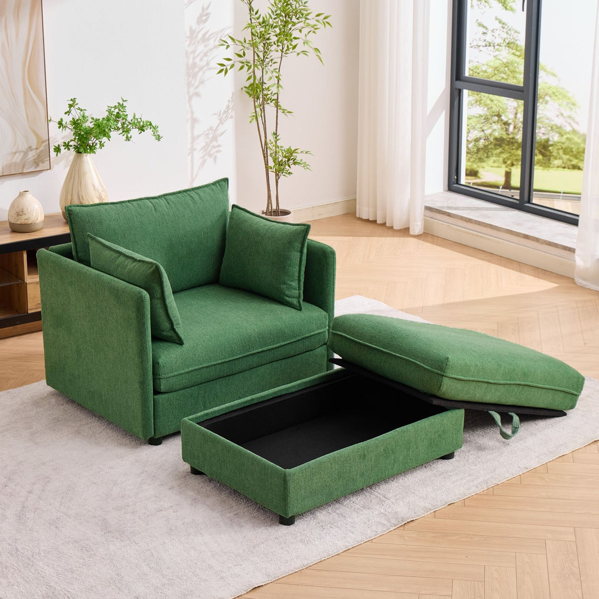 Oversized Deep Seat Accent Chair With Matching Storage Ottoman & Throw Pillows