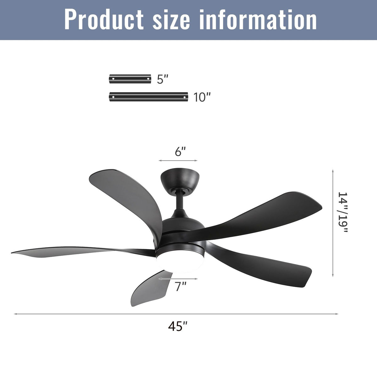 45" Ceiling Fan With DC Motor Smart App Control Quiet Reversible Operation Dimmable Lighting And Timer