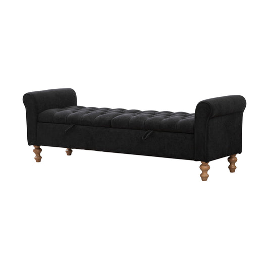 Modern Upholstered Storage Bench With Rolled Armrests]