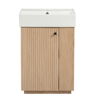 Bathroom Vanity With Sink, Freestanding Wood Grain Cabinet With Storage