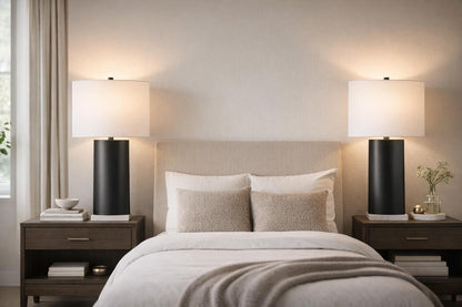 Monolith Aura Metal & Marble Table Lamp (Set of 2) - Matte Black / White Marble