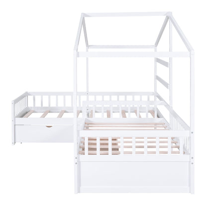 L Shape Platform Bed With 3 Storage Drawers