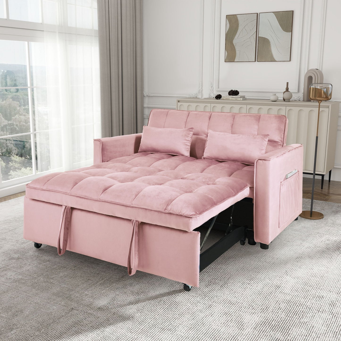 3 In 1 Pull Out Couch Convertible Sofa Bed With Reclining Backrest