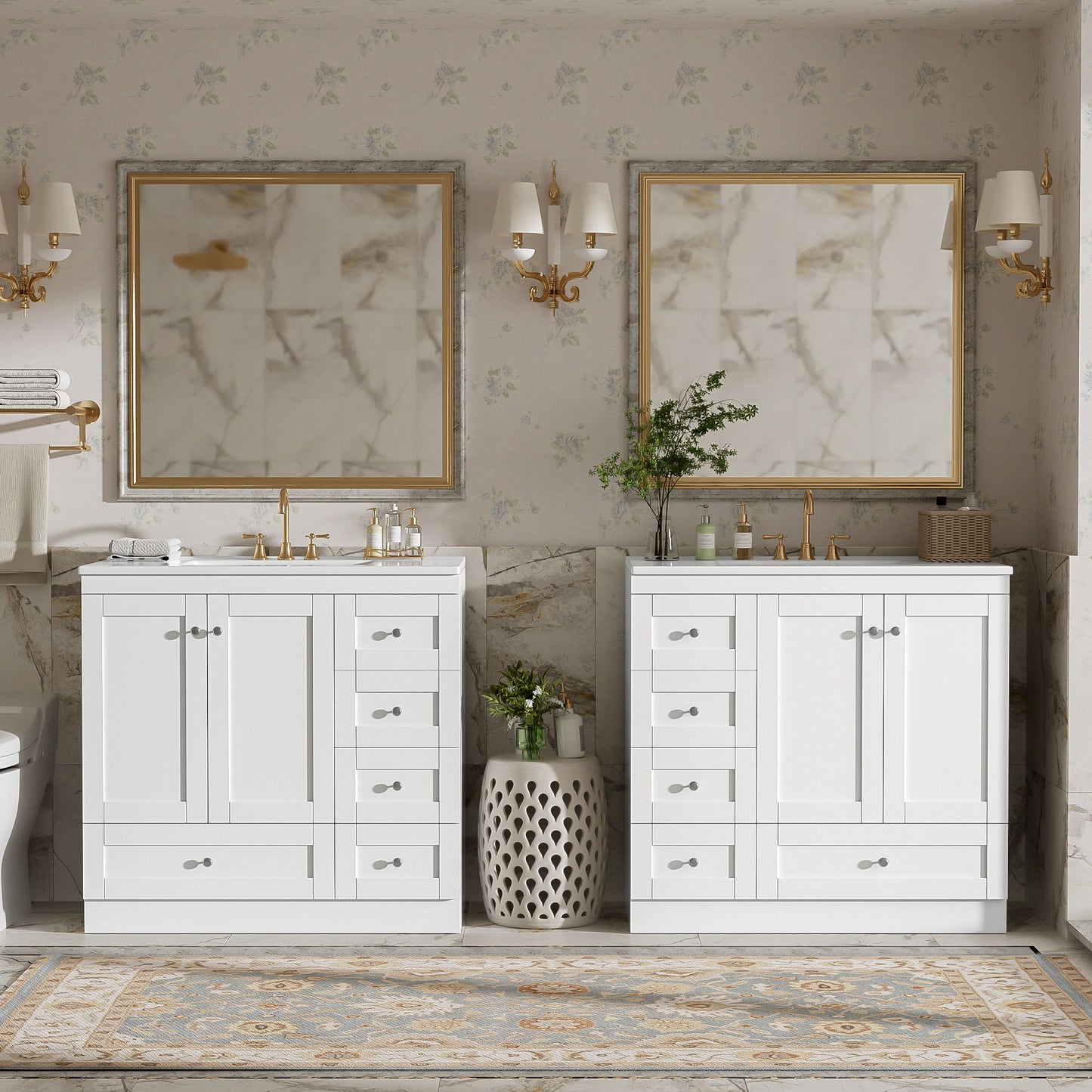 Shaker Free Standing Bathroom Vanity Cabinet & Sink, Soft Close Drawers, Soft Close Doors
