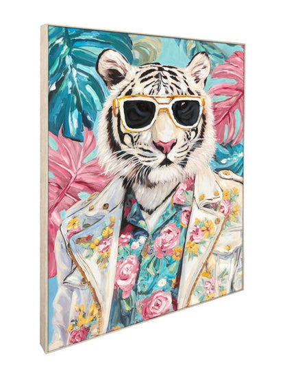 Tropical Rebel Hand-Embellished Canvas In Frame - Aqua / Pink