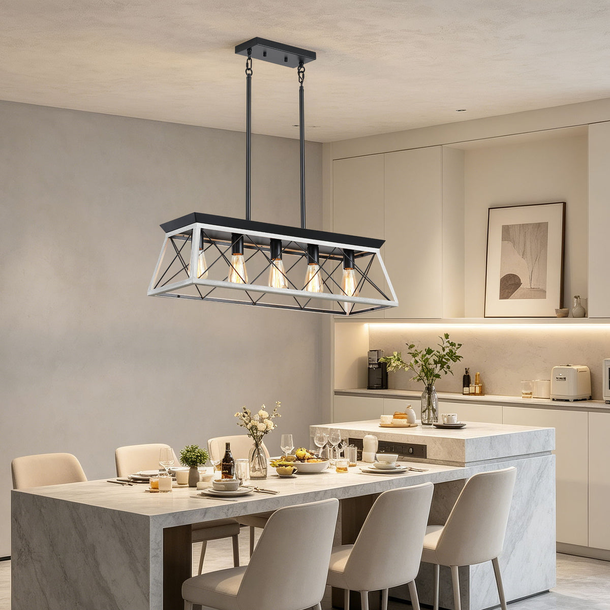 Chandelier Pendant Light For Dining Room Kitchen, 5 Light Fixture With Adjustable Height