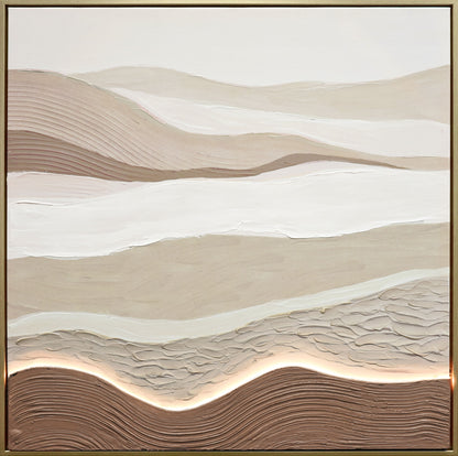"Desert Glow I" Hand-Embellished LED In Frame - Beige / Cream