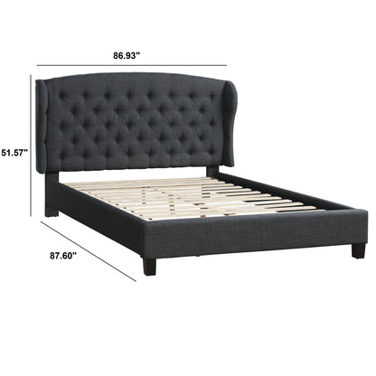 Bed With Adjustable Button Tufted Headboard