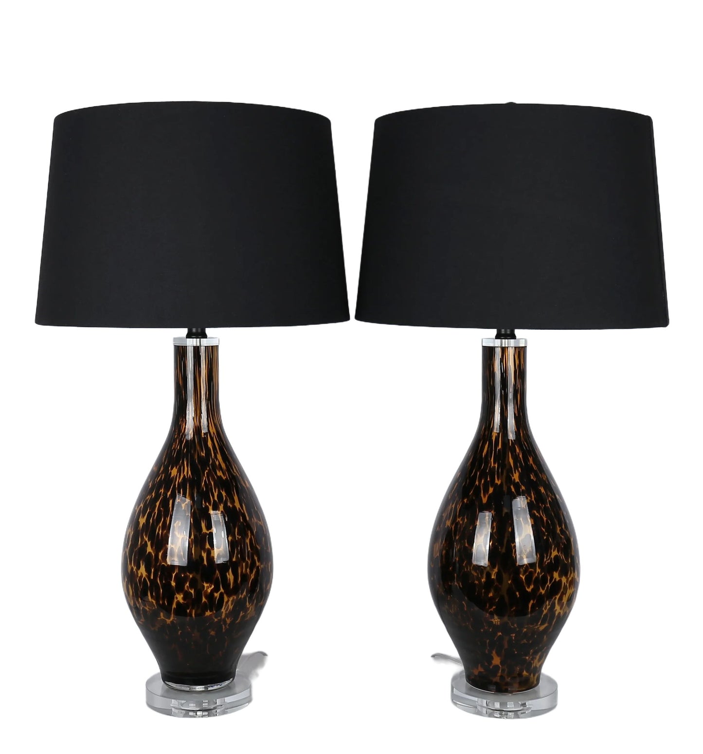 Speckled Glow Art Glass & Crystal Table Lamp (Set of 2) - Black Speckled Amber Art Glass / Clear Crystal