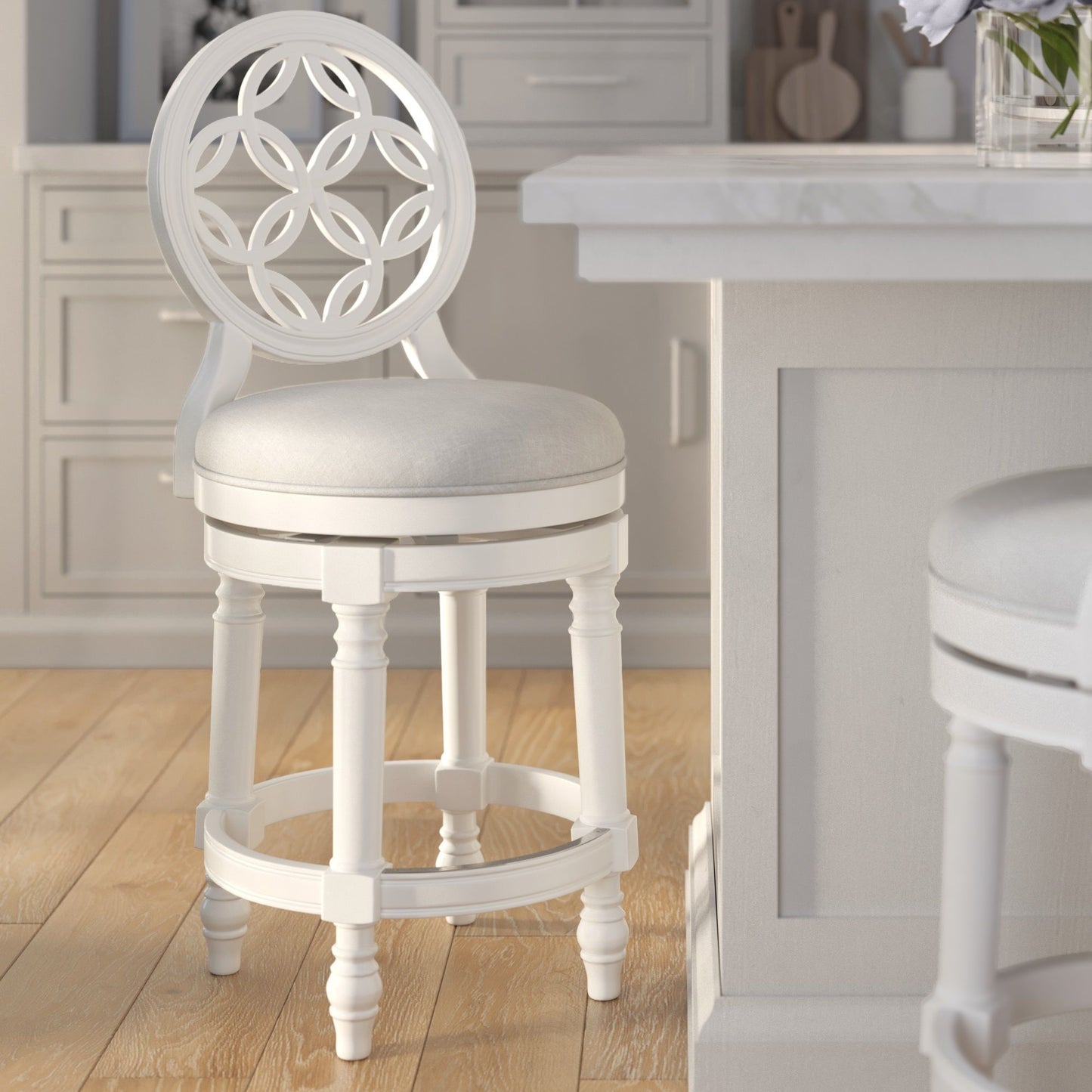 Stool With Back And Swivel Upholstered Seat