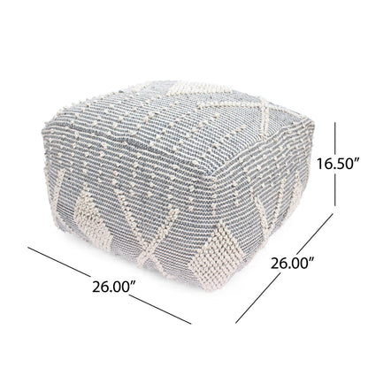 Diamond - Handcrafted Faux Yarn Pouf - Ivory / Gray