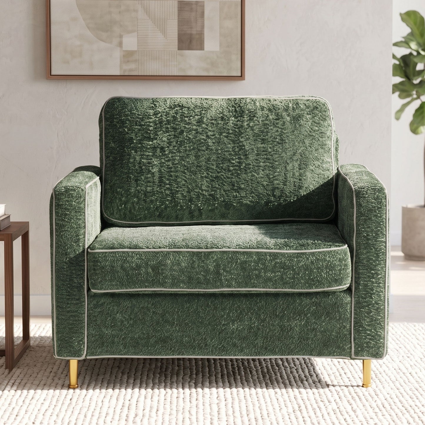 Accent Chair Upholstered Single Sofa With Square Arms, Sewn Pillow Back For Living Room
