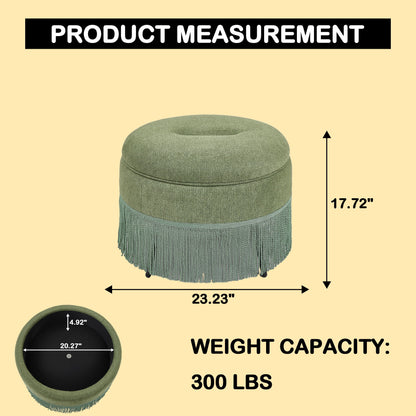 Round Storage Ottoman With Tassel, Decorative Accent Pouf For Living Room
