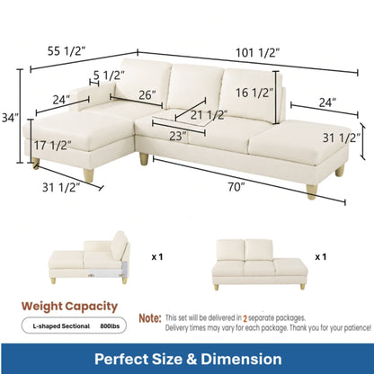 L - Shaped Sectional Sofa With Chaise & Ottoman