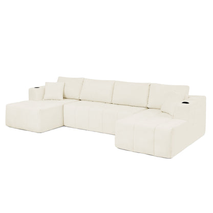 U - Shaped Sectional Sofa, Cup Holders & Side Pockets For Living Room