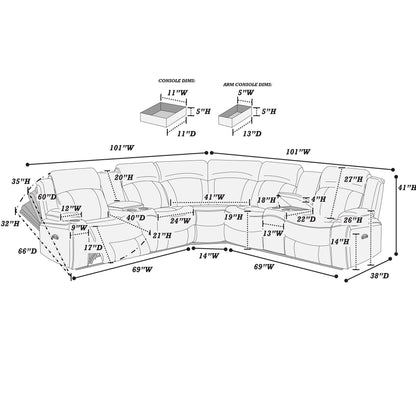 Power Motion Reclining Sectional Set With Console