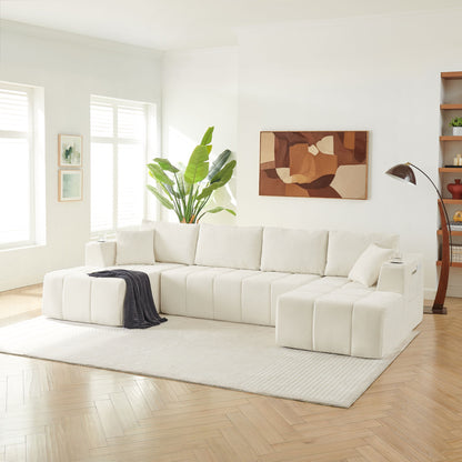 U - Shaped Sectional Sofa, Cup Holders & Side Pockets For Living Room