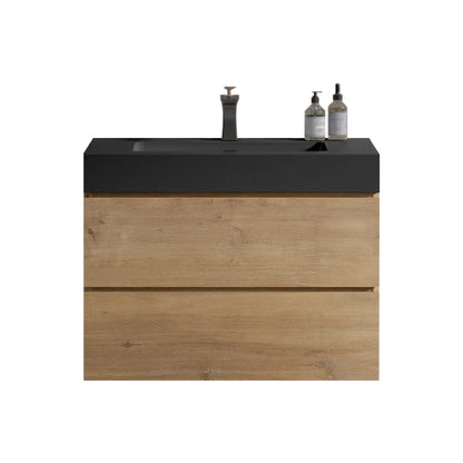 Alice - Natural Oak Bathroom Vanity With Sink, Large Storage Wall Mounted Floating Bathroom Vanity For Modern Bathroom, One-Piece Sink Basin Without Drain