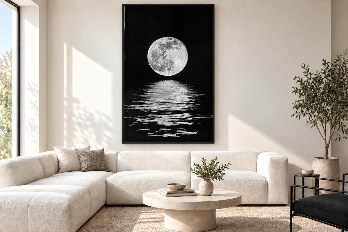 Moonlit Resonance - 32 X 48 - High Gloss Canvas In Frame - Black