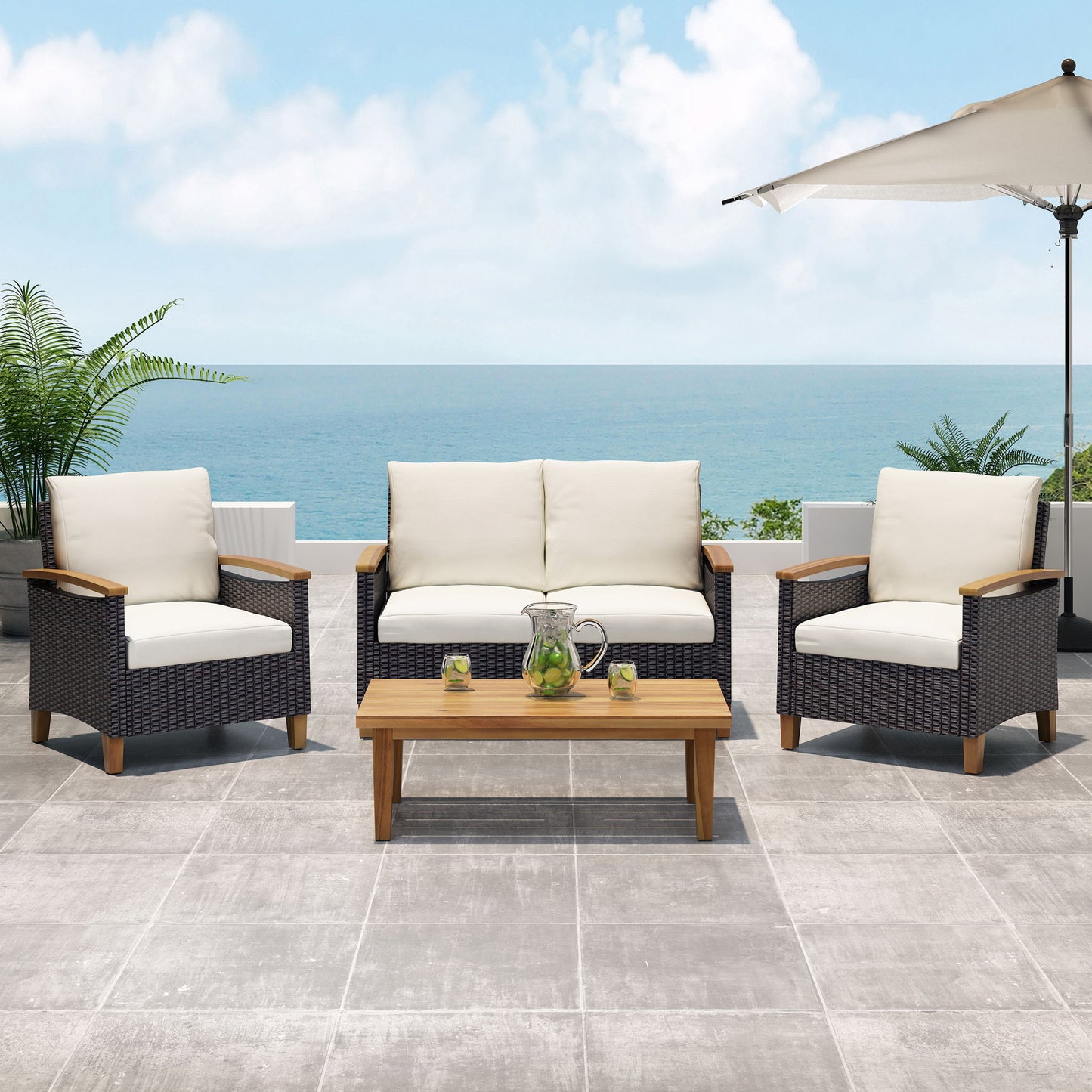 Isla - Transitional Chat Set With Water Resistant Cushions - Teak